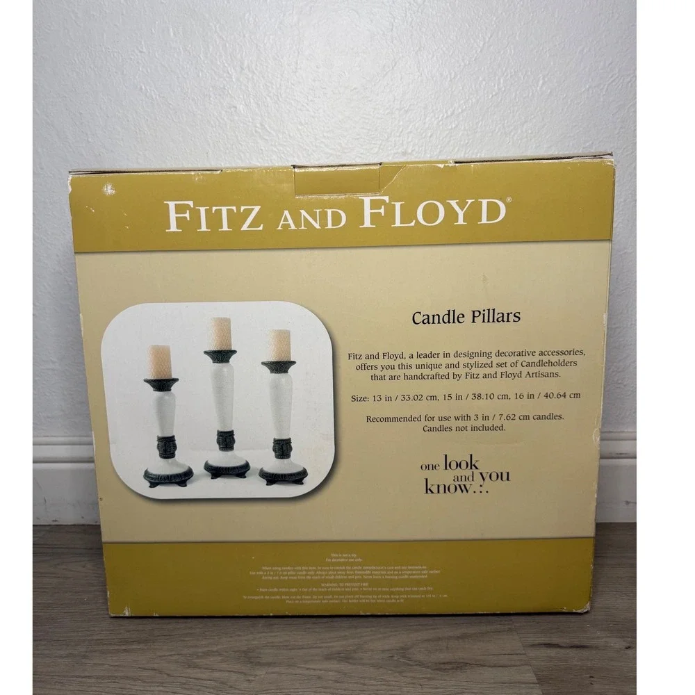Fitz‎ and Floyd Ceramic Candle Pillar 3 Pc Set Black White Home Decor